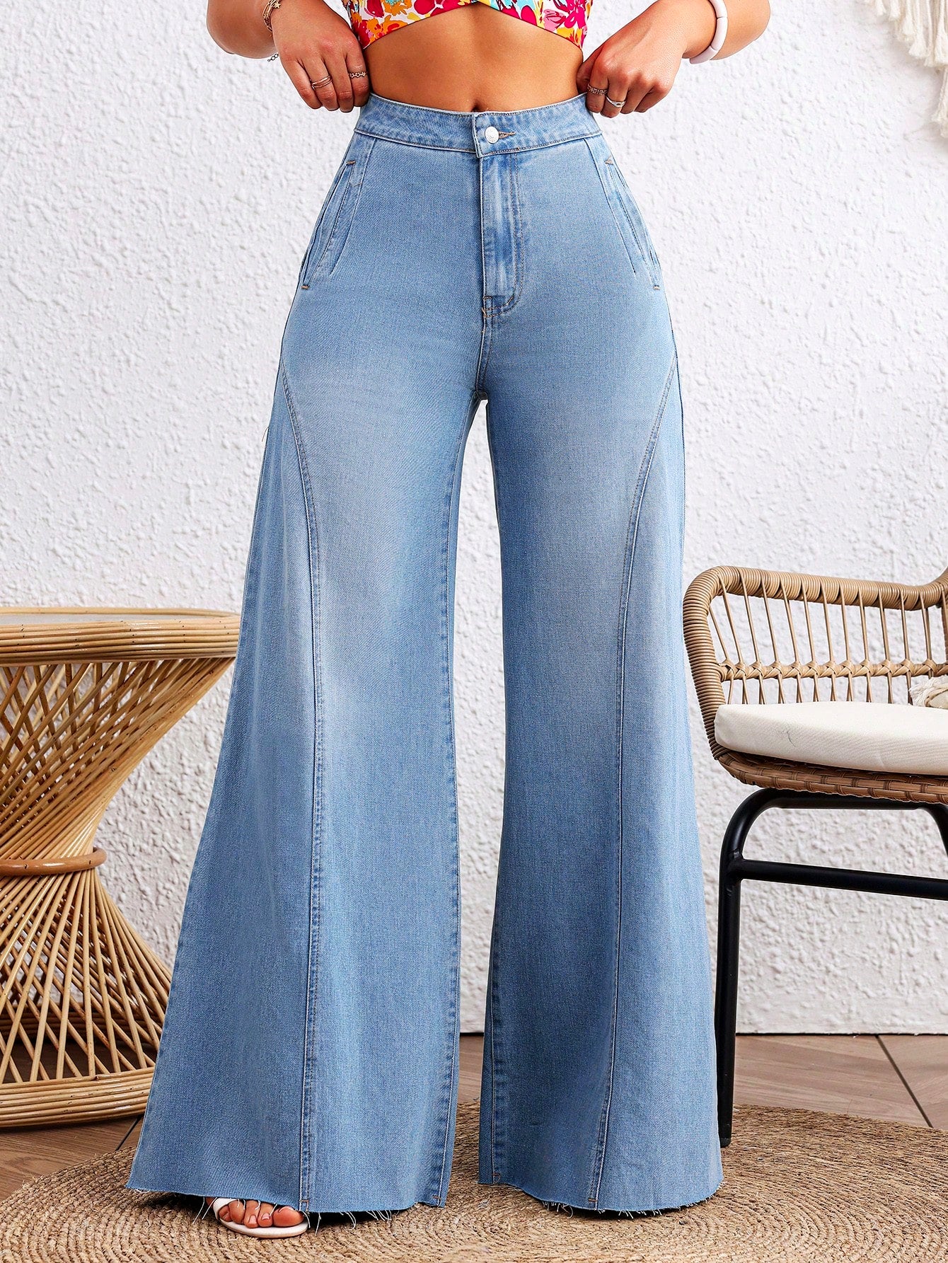 Detailed Stitch Super Wide Leg Jeans