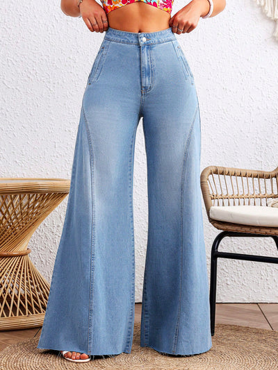 Detailed Stitch Super Wide Leg Jeans