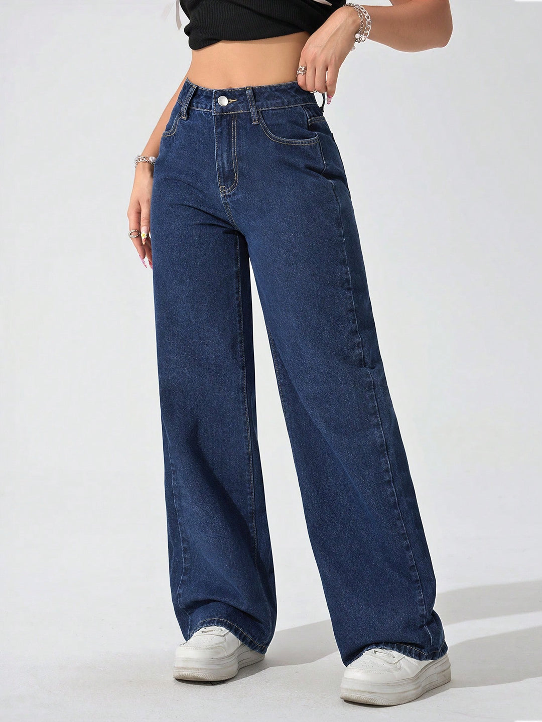 Pinterest Trending Jean True Blue Wide Leg High Rise Jeans