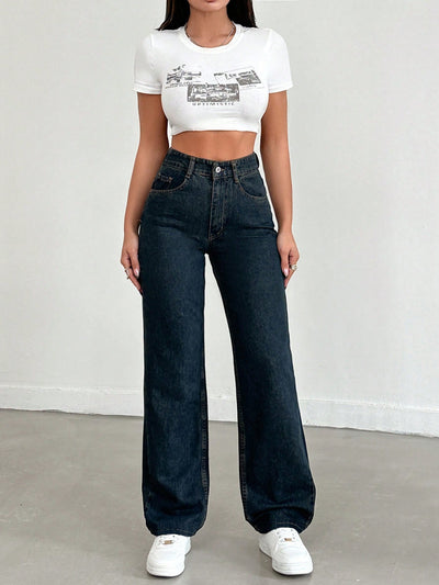 Cosmic Blue Dad Fit Straight Jeans