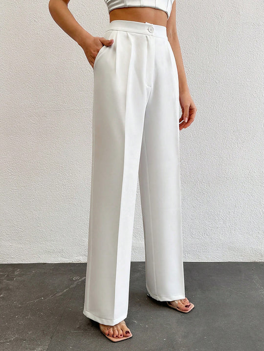 Ladies white wide leg trousers discount