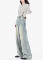 Blue Vintage Yellow Tinted Wide Leg Jeans