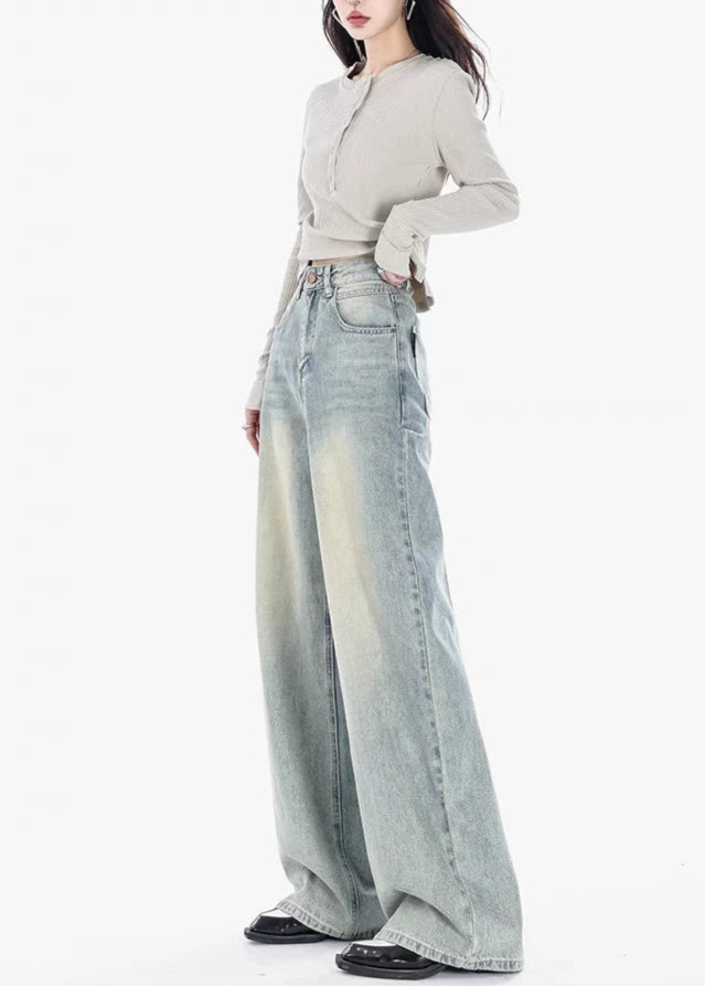 Blue Vintage Yellow Tinted Wide Leg Jeans