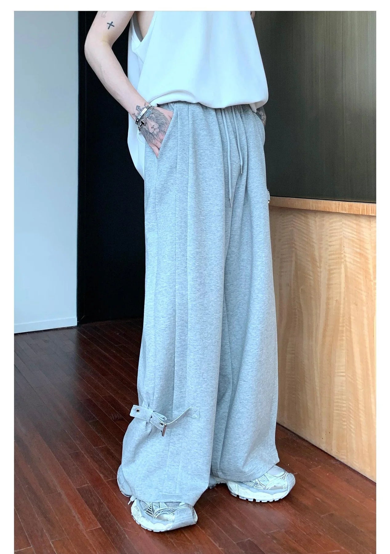 Side Buckle Wide Leg Unisex Sweatpants