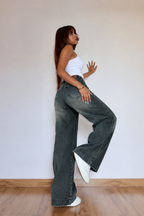 Grunge Edge Double Button High-Waisted Denim