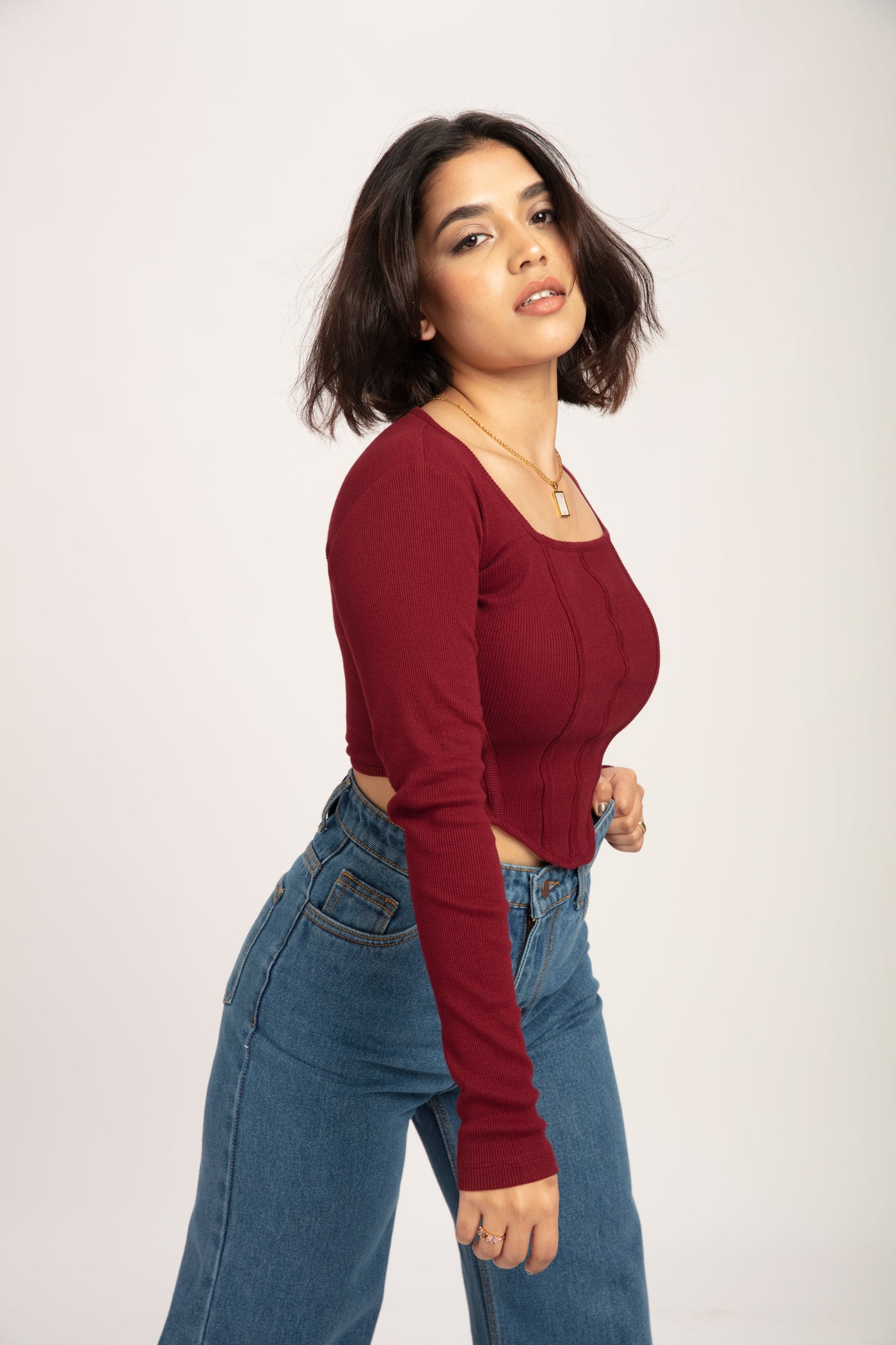 Cherry Red Long Sleeve Corset Top