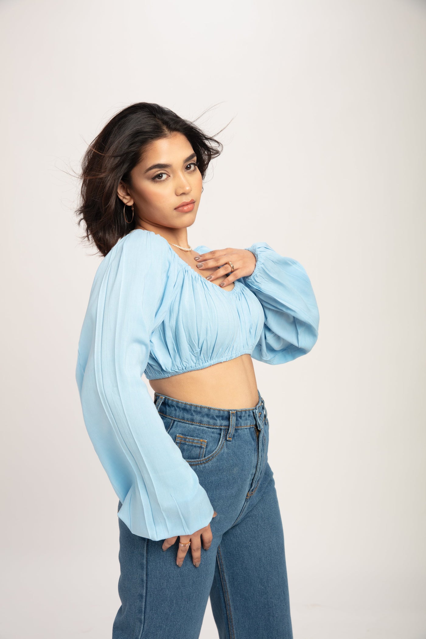 Charlotte blue Long Sleeves Crop Top