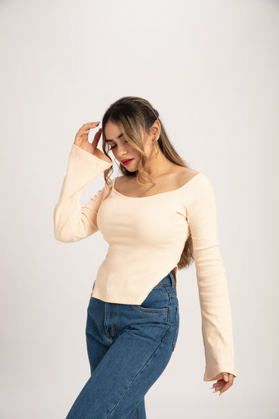 Peachy Rib Asymmetric Milkmaid Top