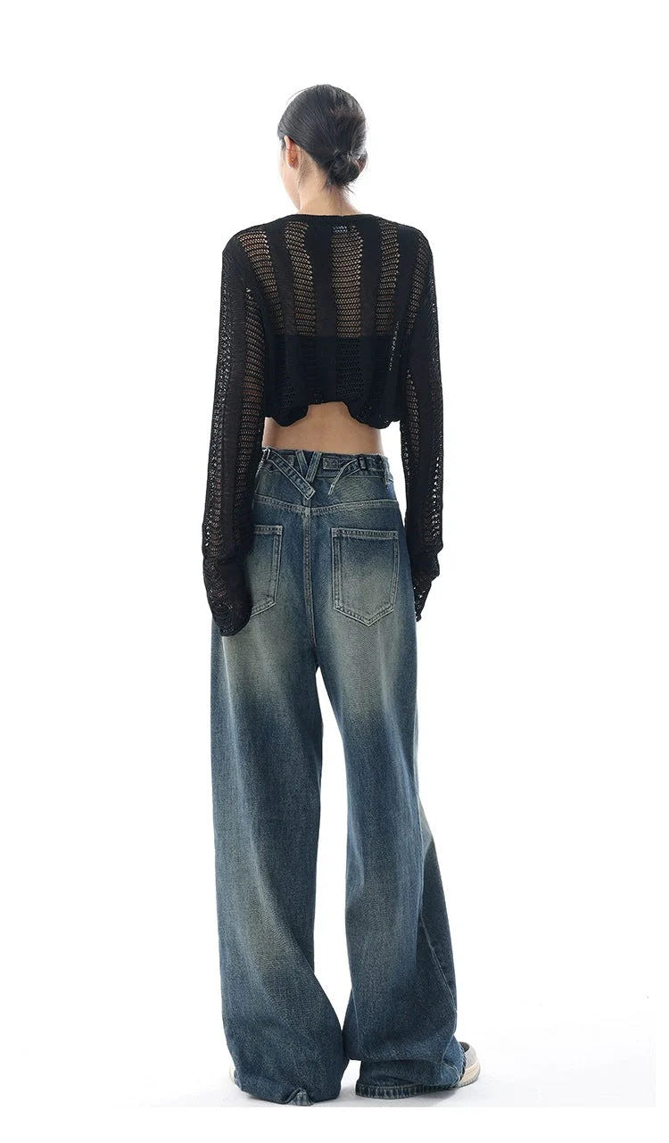 Boujee Blue Wash Baggy Wide Leg Jeans