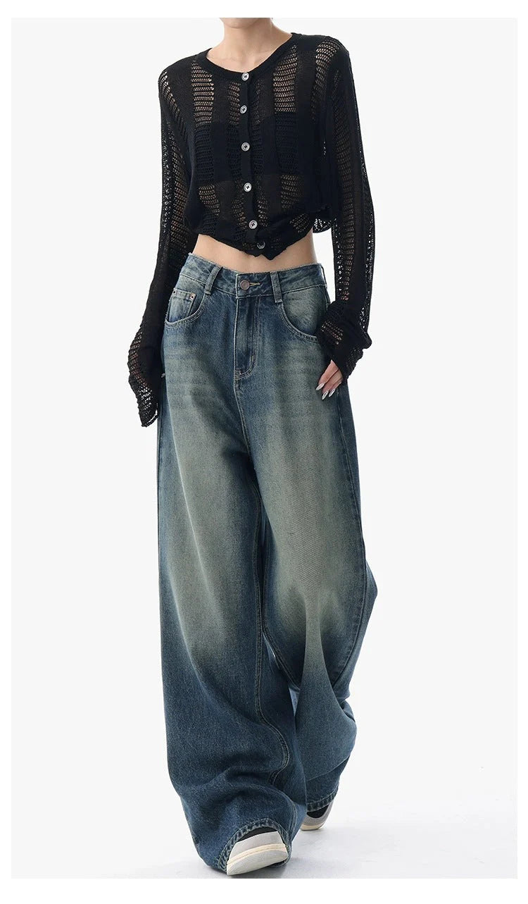 Boujee Blue Wash Baggy Wide Leg Jeans