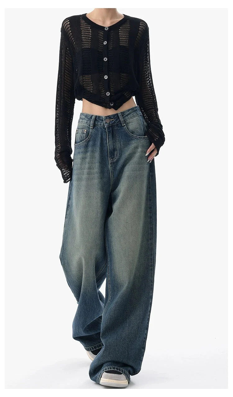 Boujee Blue Wash Baggy Wide Leg Jeans