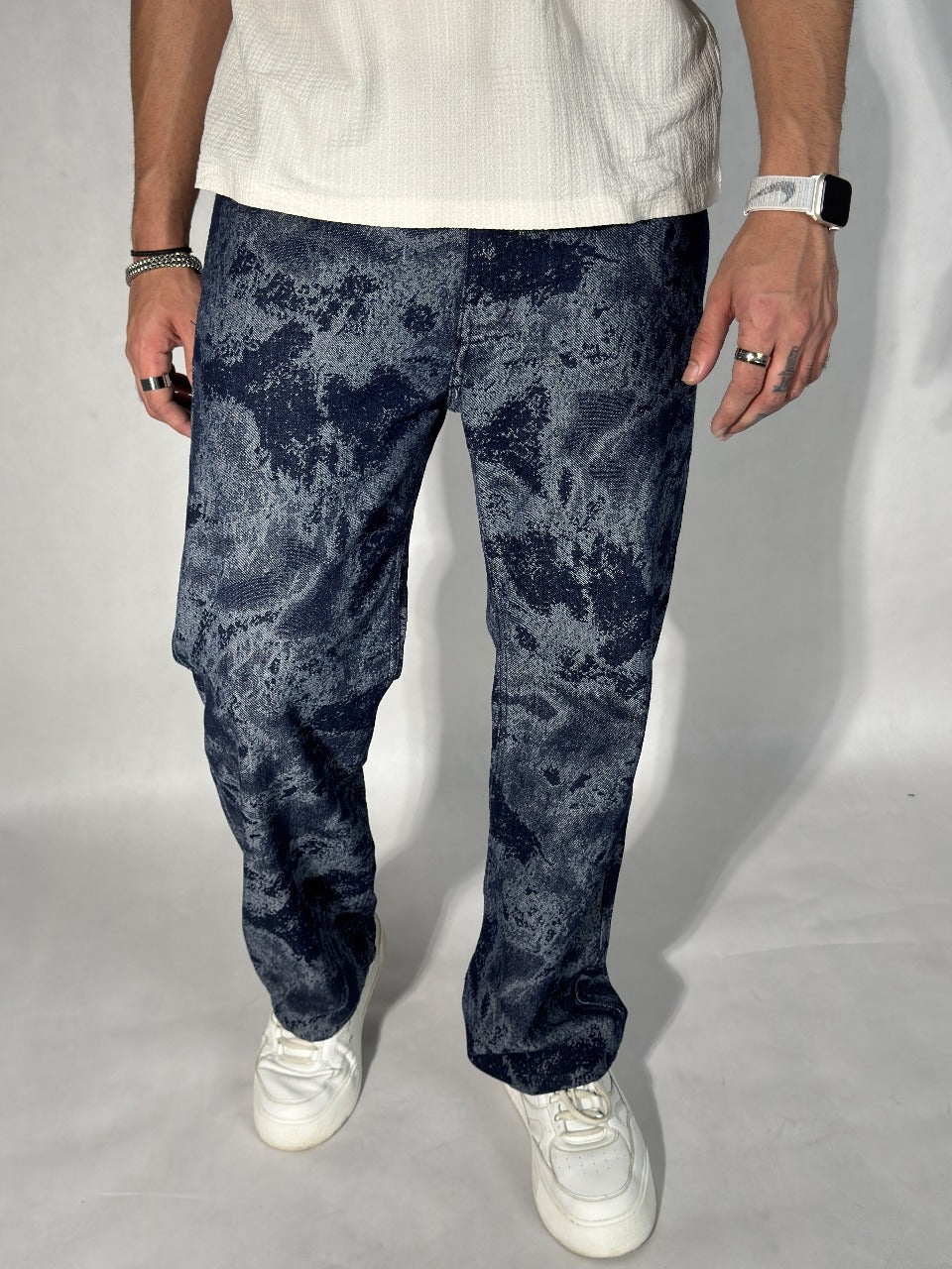 Indigo Mirage Jacquard Baggy Jeans