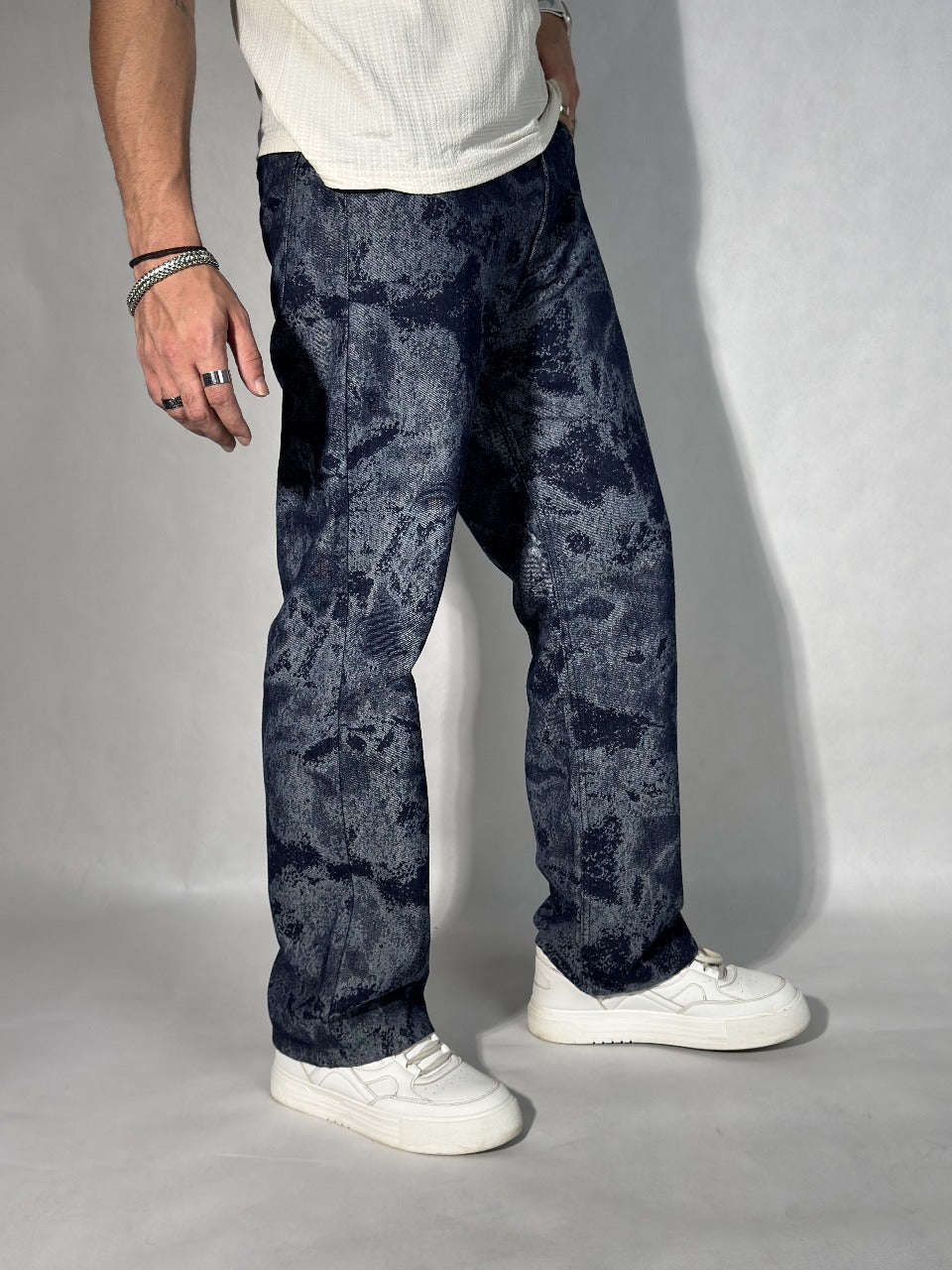 Indigo Mirage Jacquard Baggy Jeans