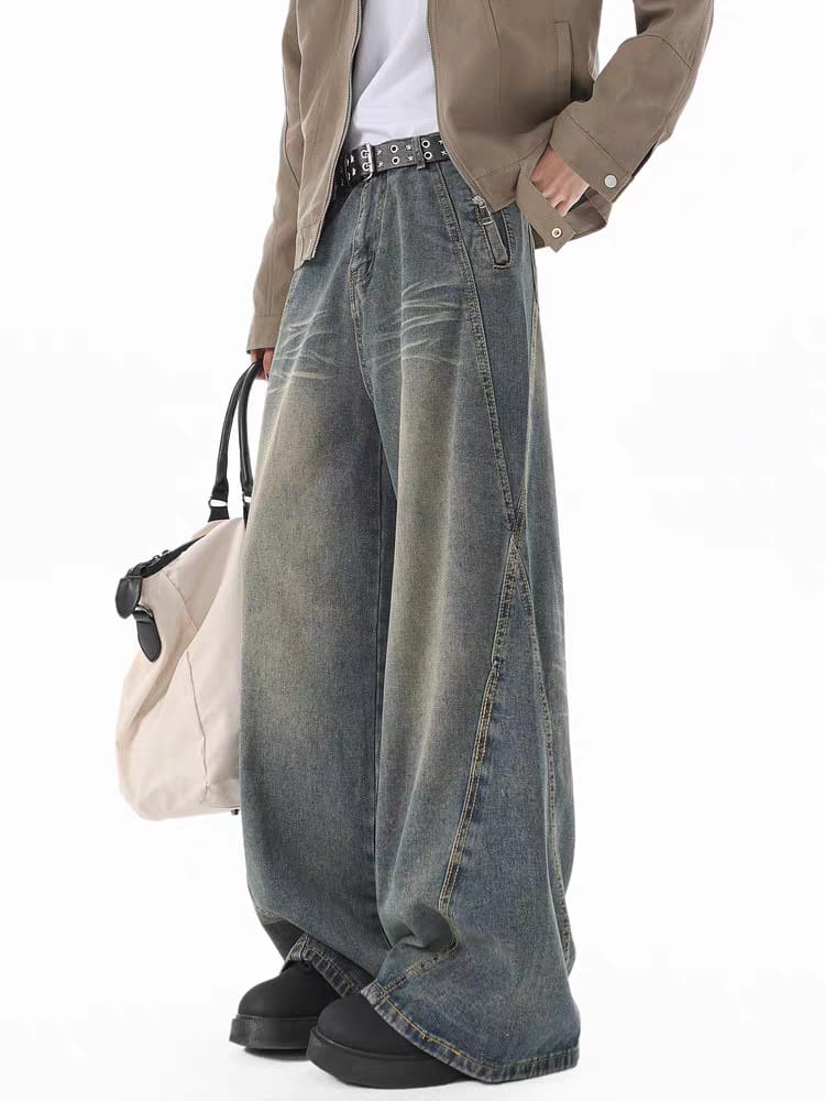 Hard Blue Crease Flare Baggy Jeans