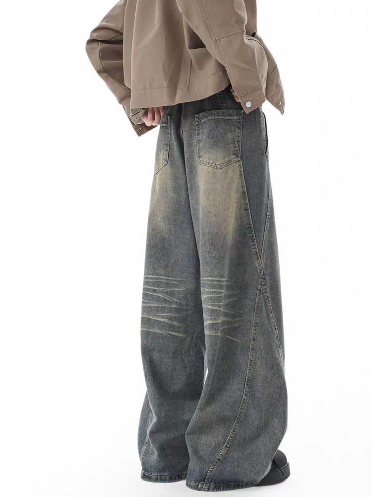 Hard Blue Crease Flare Baggy Jeans