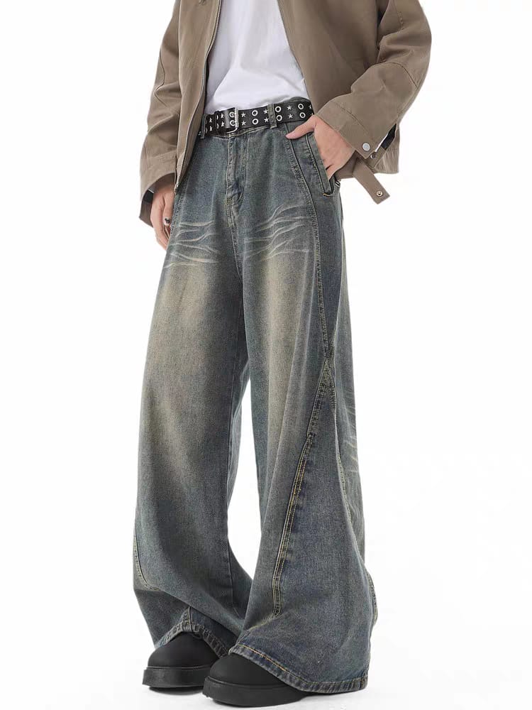 Hard Blue Crease Flare Baggy Jeans