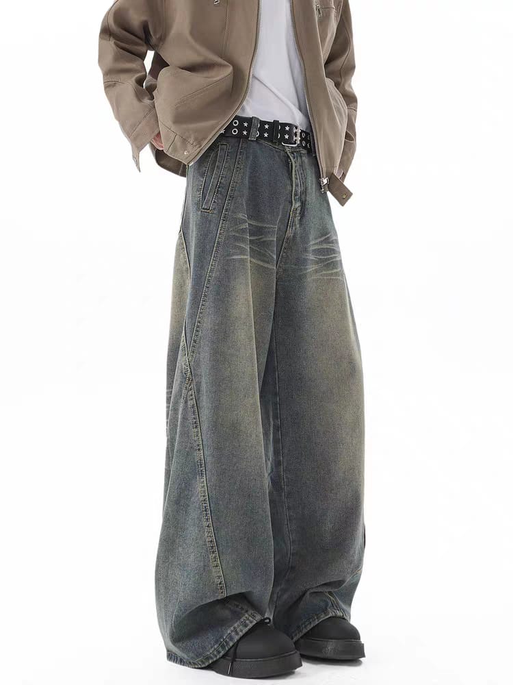 Hard Blue Crease Flare Baggy Jeans