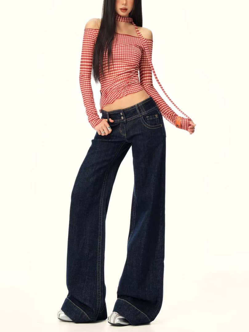Bold Blue Low Waist Wide Leg Jeans