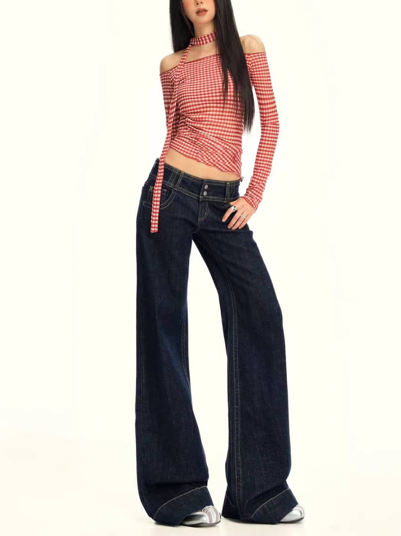 Bold Blue Low Waist Wide Leg Jeans