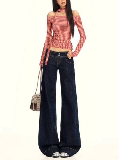 Bold Blue Low Waist Wide Leg Jeans