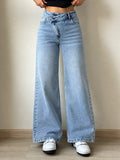 Asymmetric Belt Wide Leg Jeans