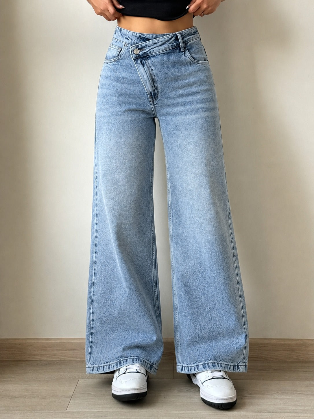 Asymmetric Belt Wide Leg Jeans