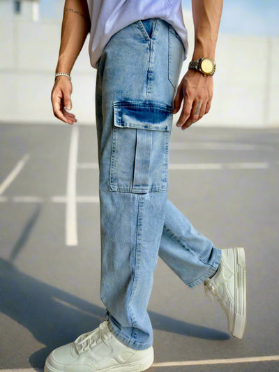 Blue Stone Faded Wash Cargo Jeans