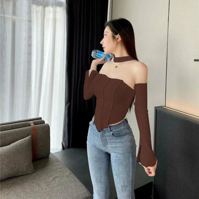 Chic Halter Neck Detachable Sleeves Top