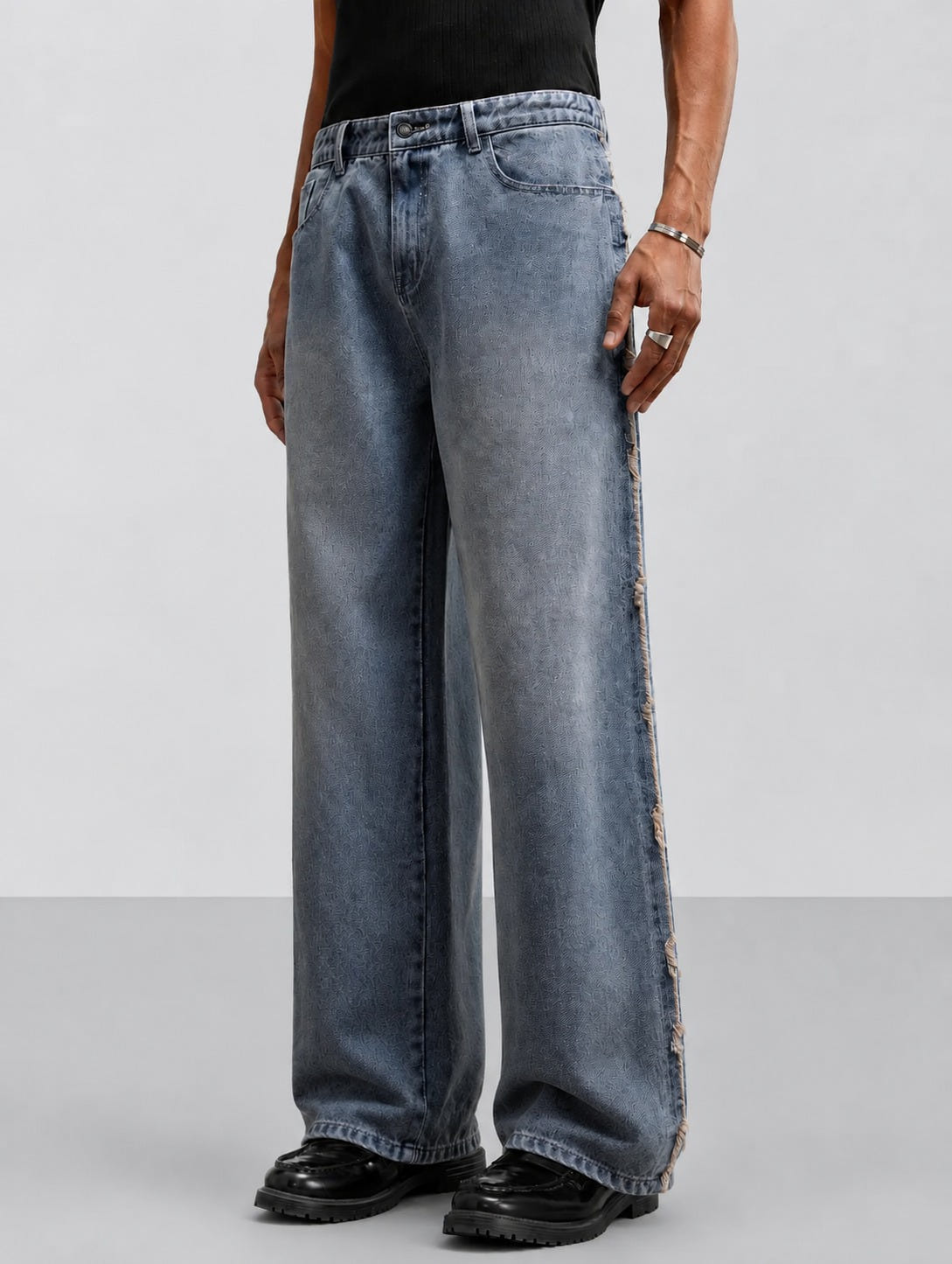 Unfinished Blue Wash Straight Fit Jeans