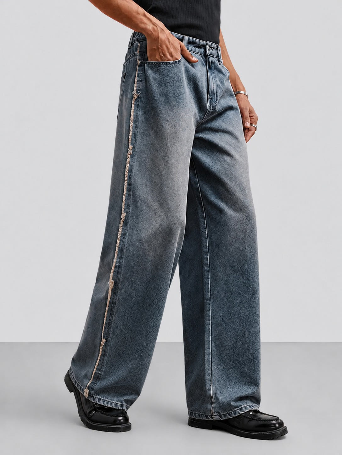 Unfinished Blue Wash Straight Fit Jeans