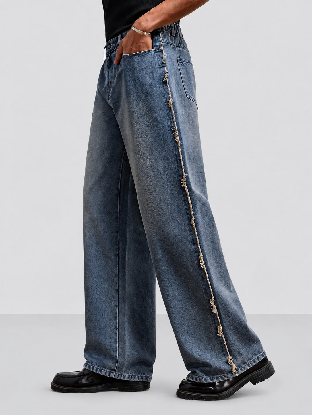 Unfinished Blue Wash Straight Fit Jeans