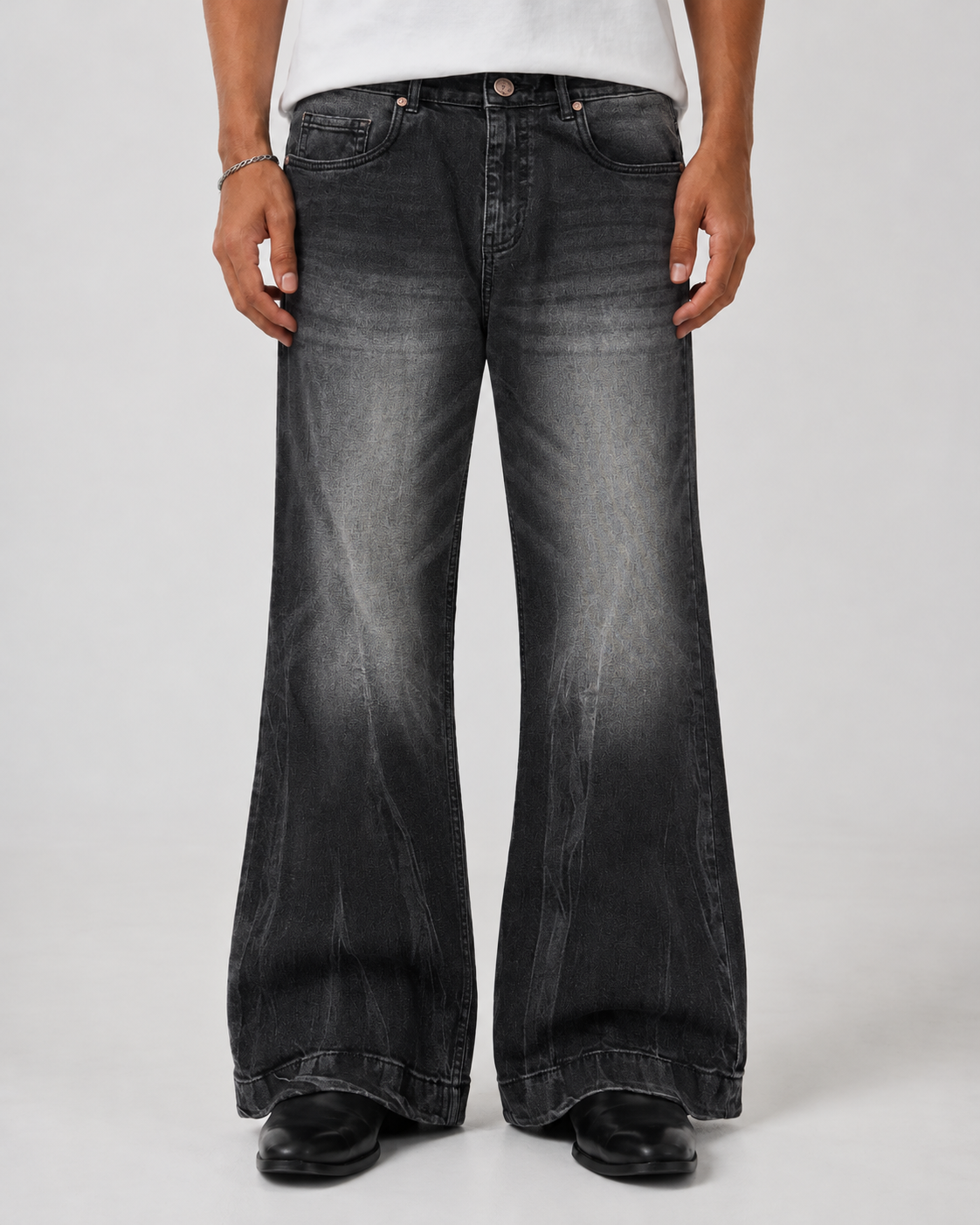 Black Shadow Flame Wash Flare Bootcut Jeans