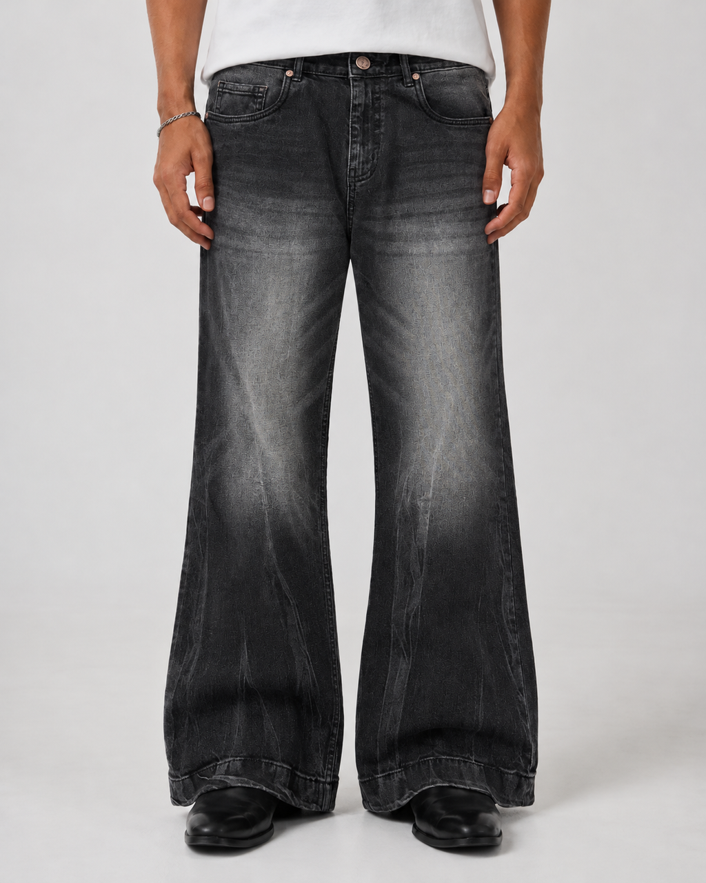 Black Shadow Flame Wash Flare Bootcut Jeans