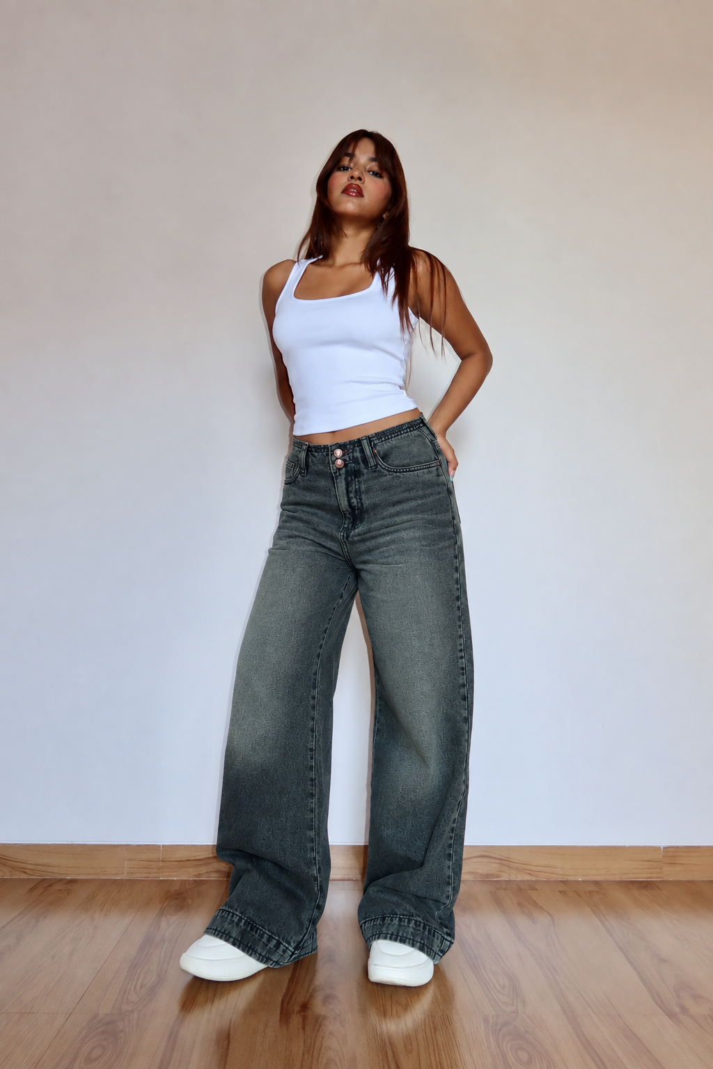 Grunge Edge Double Button High-Waisted Denim