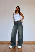 Grunge Edge Double Button High-Waisted Denim