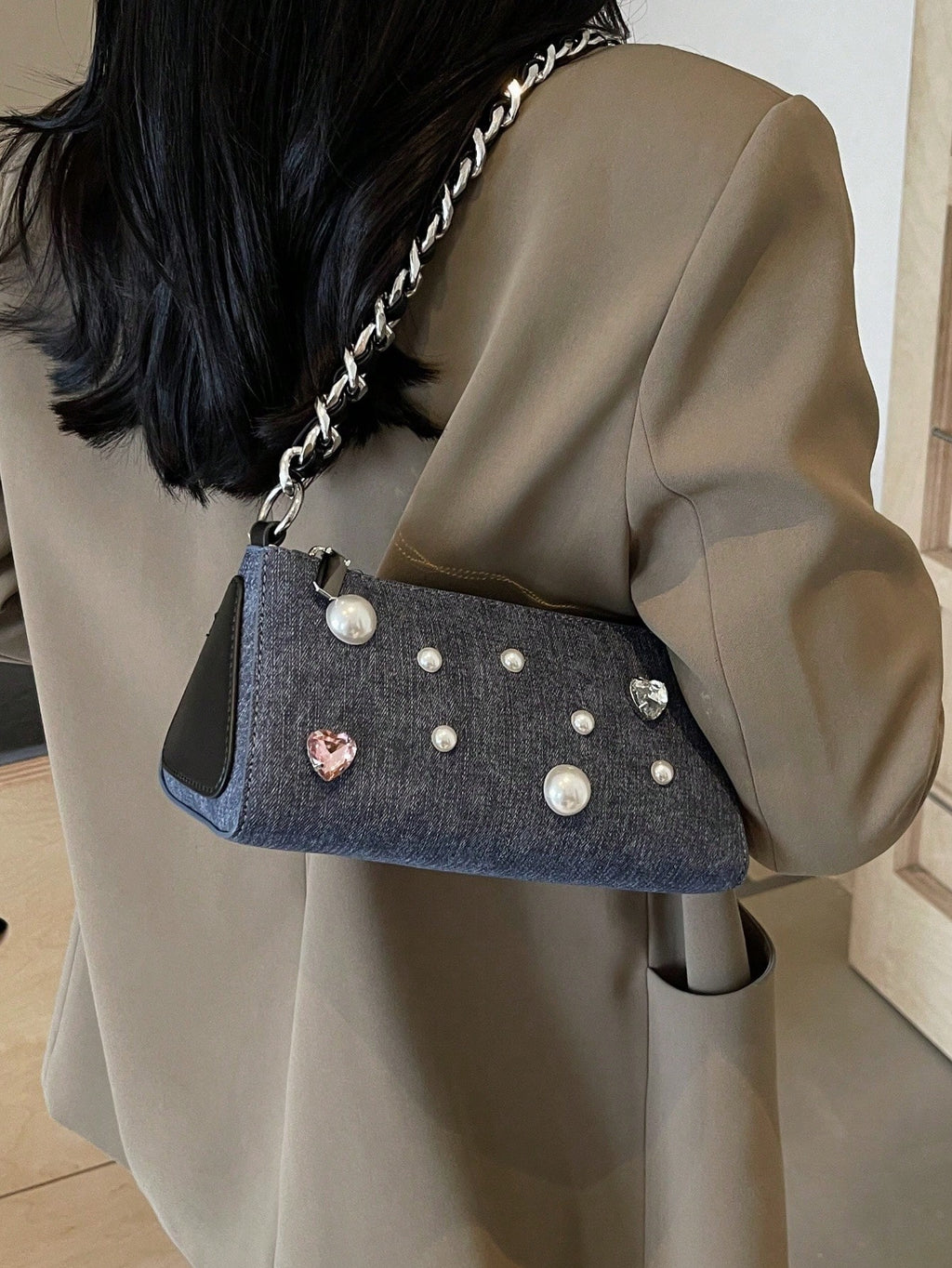Denim Jewel Shoulder Bag