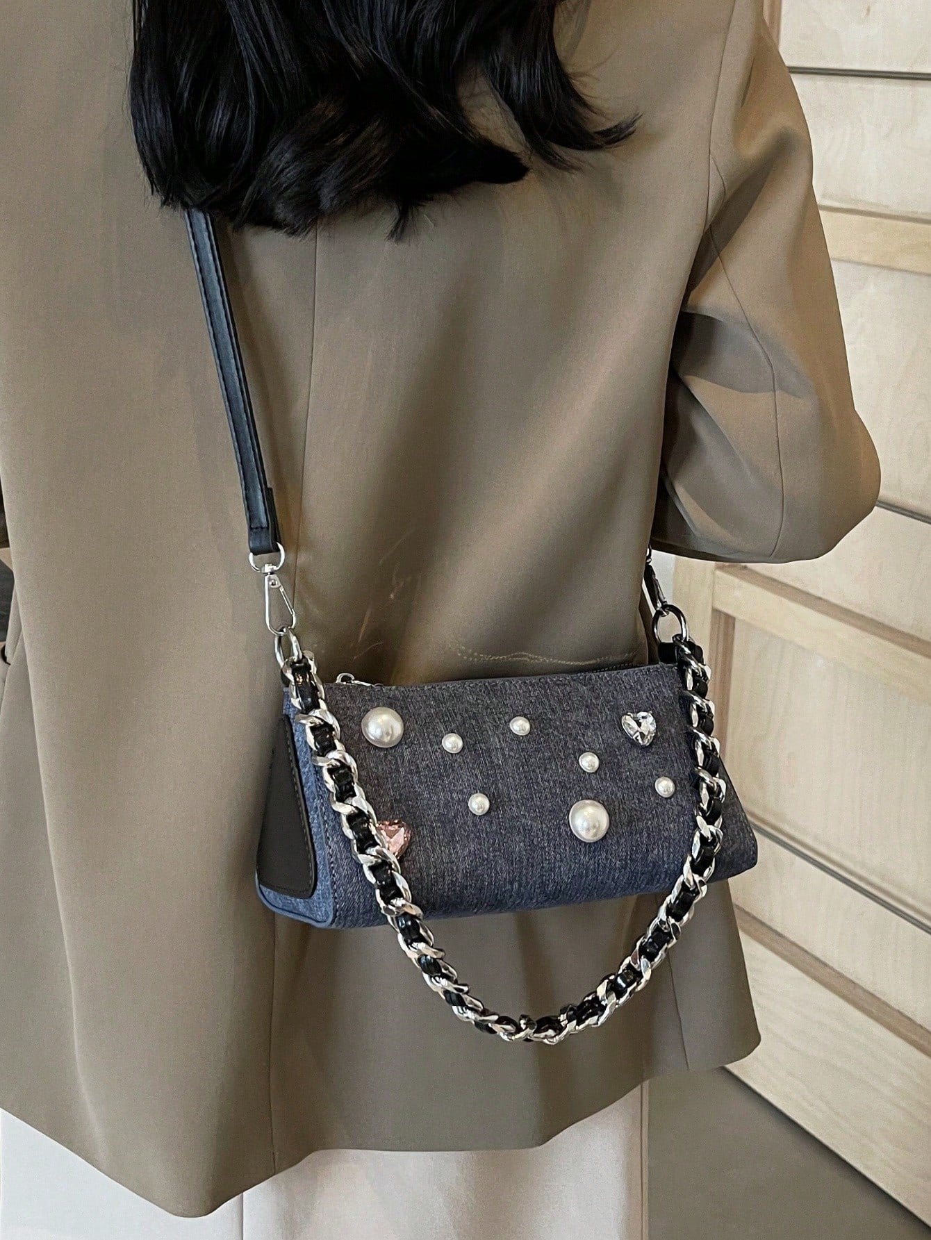 Denim Jewel Shoulder Bag