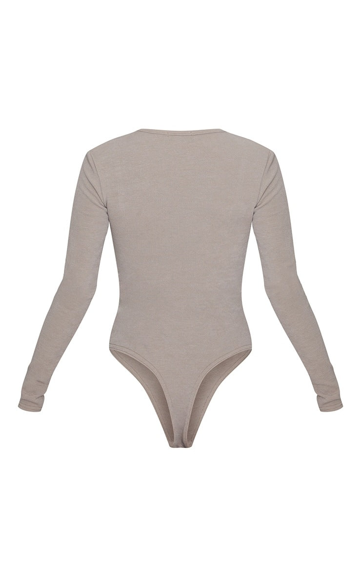 Grey Front Cut Out Bodysuit