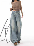 Ash Blue Mid Waist Baggy Jeans