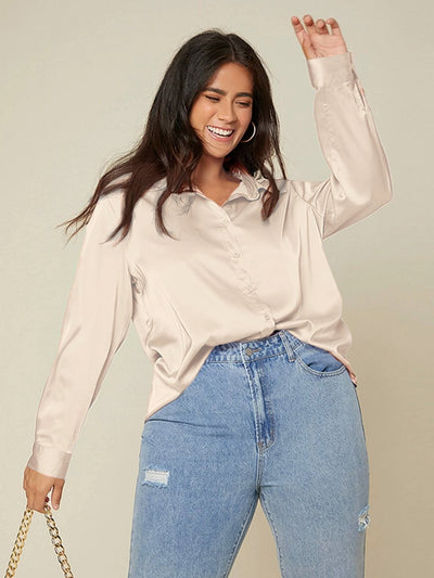 Drop Shoulder Plus Size Satin Blouse