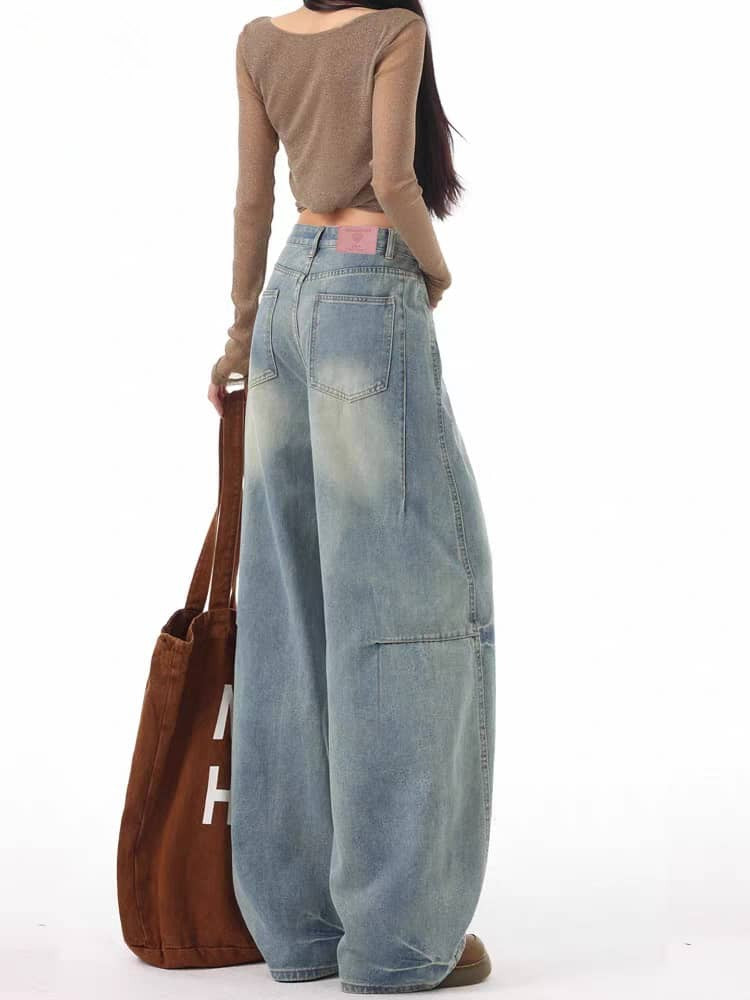 Ash Blue Mid Waist Baggy Jeans