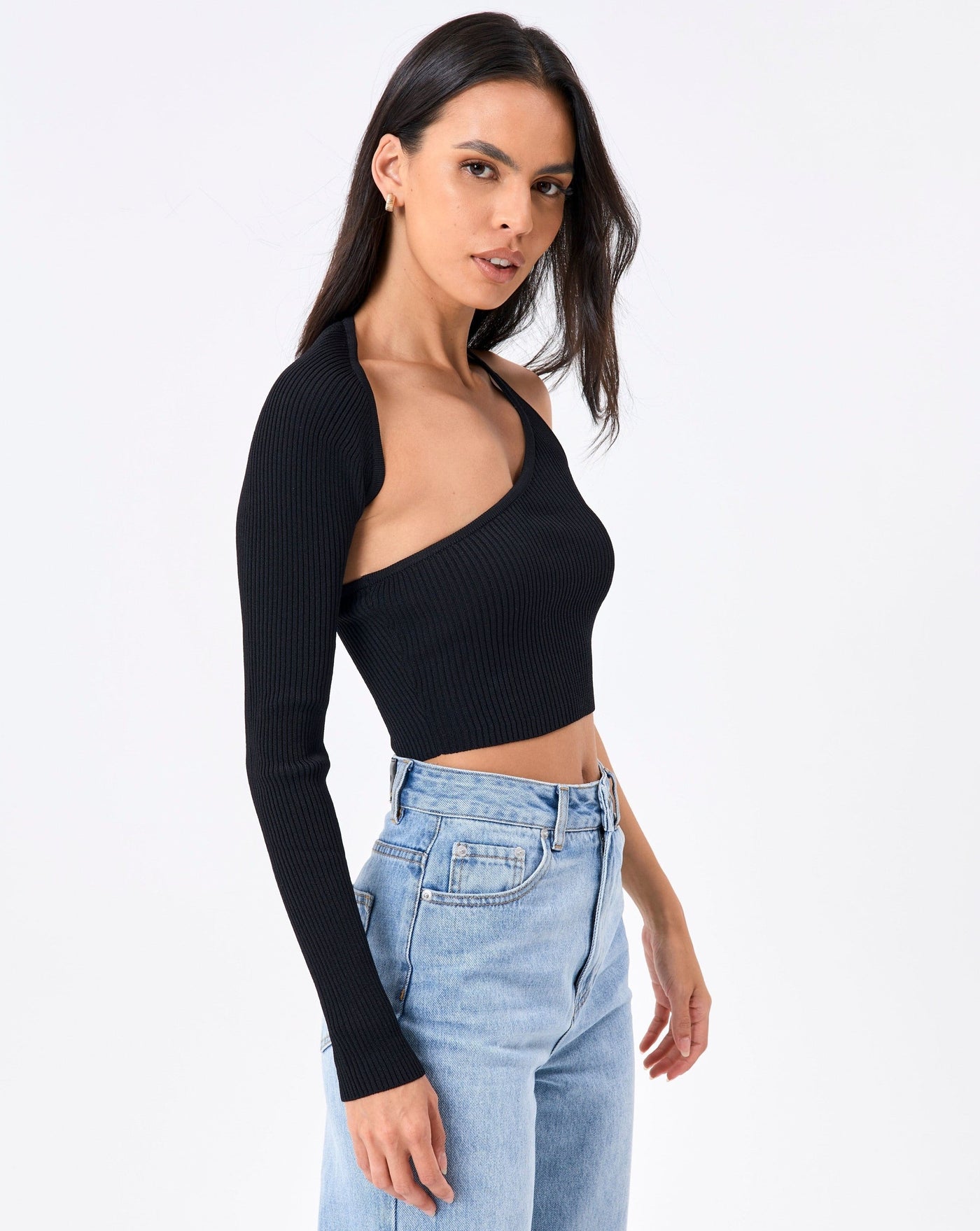 One Shoulder Asymmetrical Cut Out Crop Top