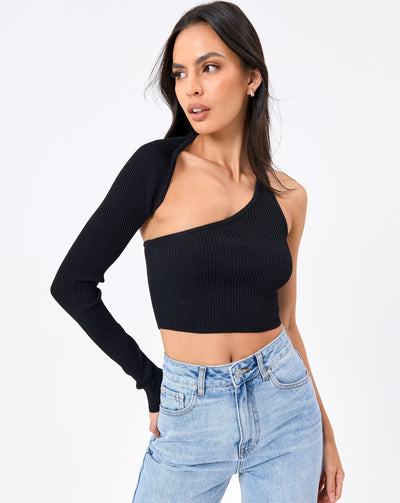 One Shoulder Asymmetrical Cut Out Crop Top