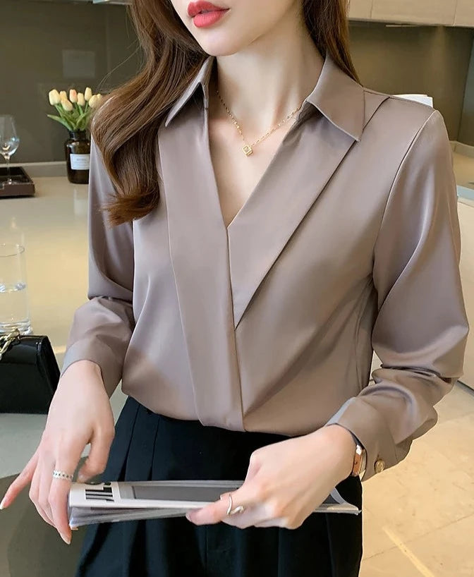 Elegant V Neck Office Shirt