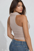 Collared Pin Up Vest Top