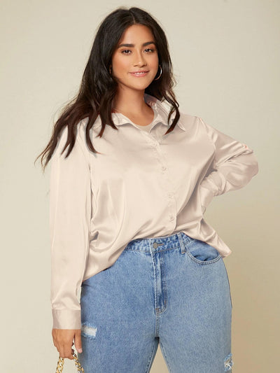 Drop Shoulder Plus Size Satin Blouse