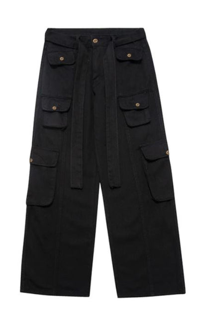 Black Casual Cargo Baggy Jeans