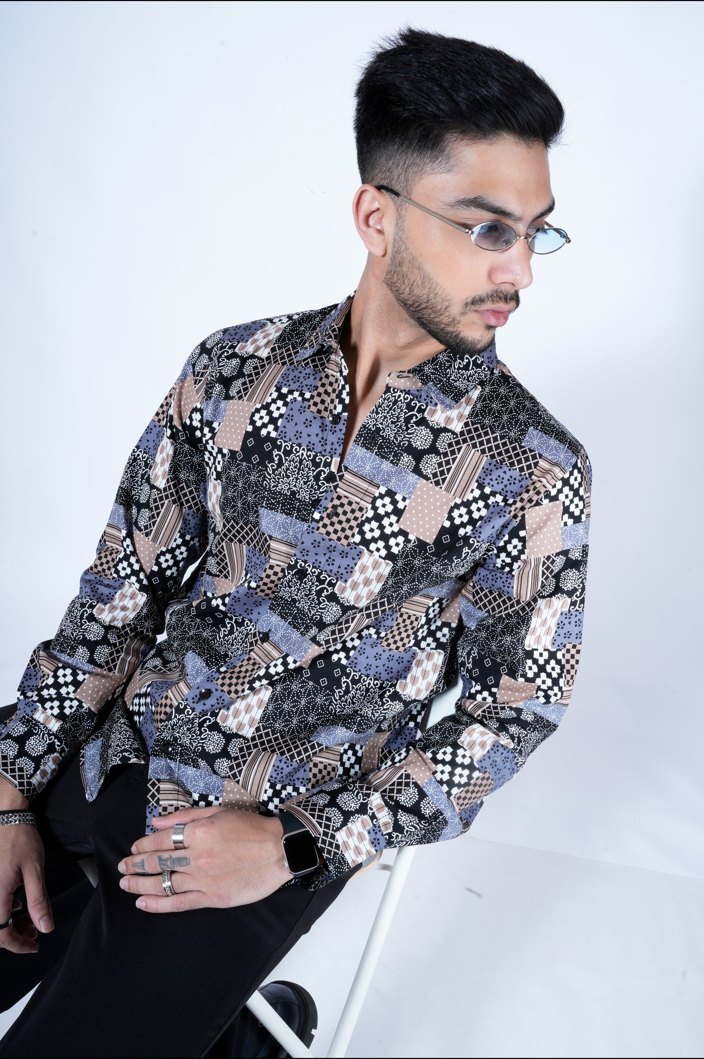 Patchwork Abstract Full Sleeves Shirt