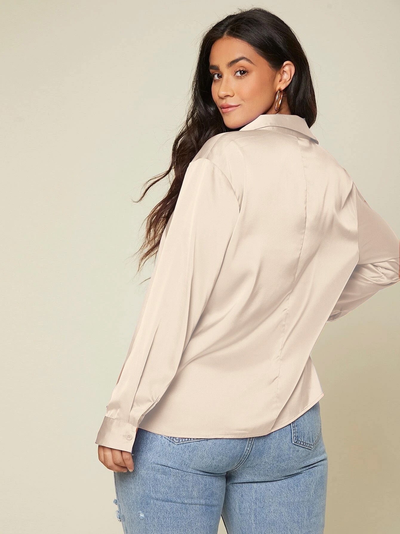 Drop Shoulder Plus Size Satin Blouse