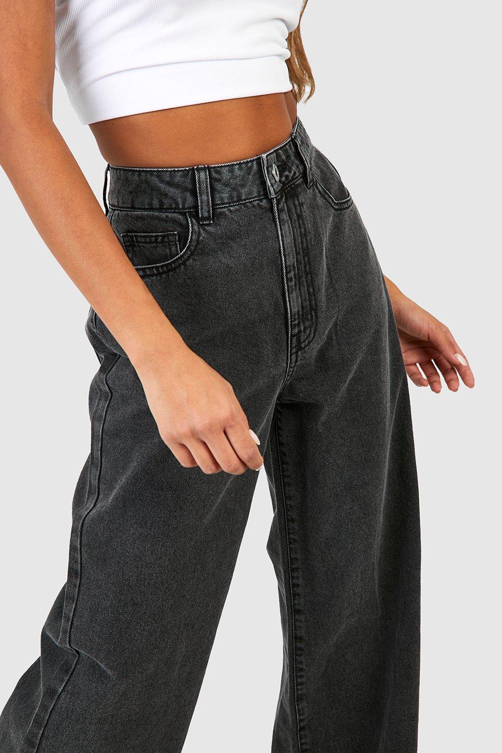 Charcoal Wide Leg High Rise Jeans